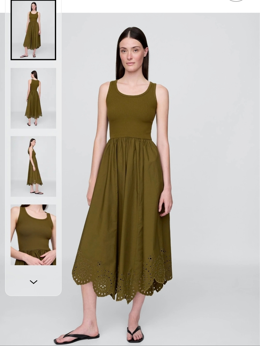 Gap Olive Green Heavyweight 100% Cotton Midi Dress PxS